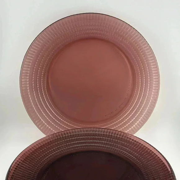 Vintage Fortecrisa Amethyst Purple Plum Glass Dinner Plates Mexico Ribbed Set/6 - Picture 2 of 15
